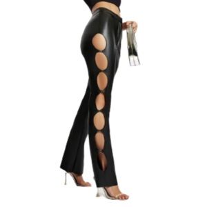 Meshki Alexa cut out side faux leather high waisted pant color black size xxs